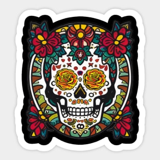 Wreath of Life: Colorful Flower Skull Art in a Joyful Celebration Sticker